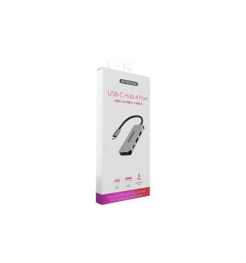 Sitecom CN-384 hub de interfaz USB 3.2 Gen 1 (3.1 Gen 1) Type-C 5000 Mbit s Aluminio, Negro