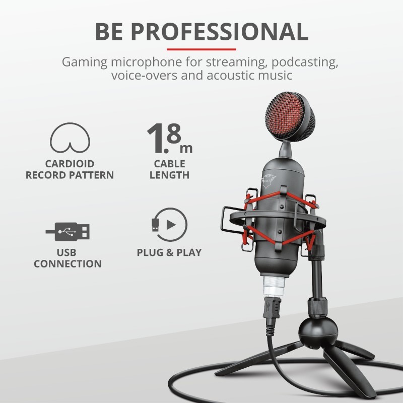 Trust GXT 244 Buzz Noir, Rouge Microphone de PC