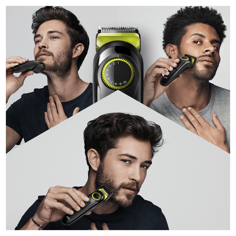 Braun BeardTrimmer BT3221 Regolabarba Uomo E Tagliacapelli Con 20 Impostazioni Di Lunghezza. Nero Verde