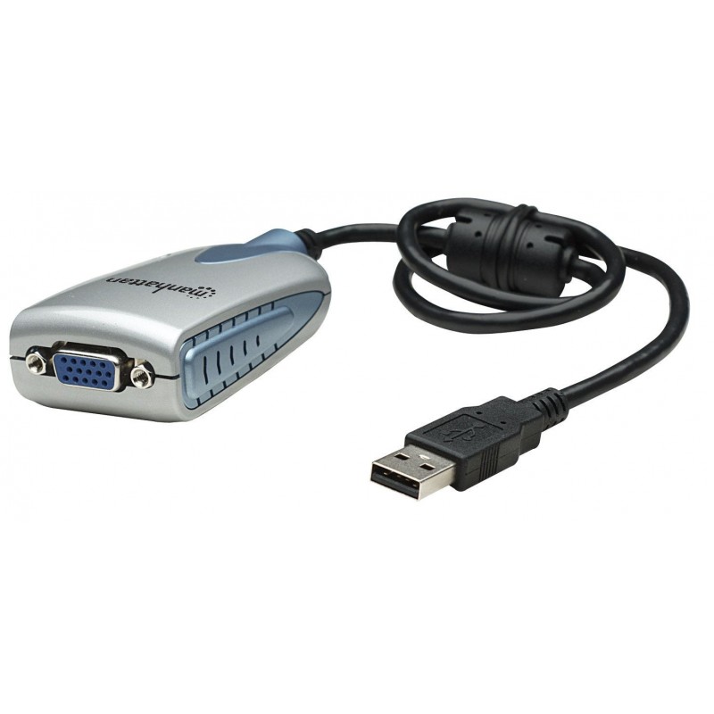 Manhattan USB-A to SVGA Converter Cable, 50cm, Male to Female, 480 Mbps (USB 2.0), 1600 x 1200 in 16-bit or 32-bit colour,