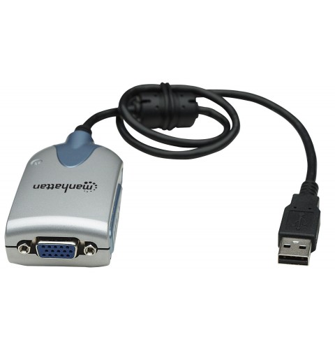 Manhattan Hi-Speed USB 2.0 SVGA Konverter, Unterstützt bis zu 6 zusätzliche Bildschirme, Silber Blau