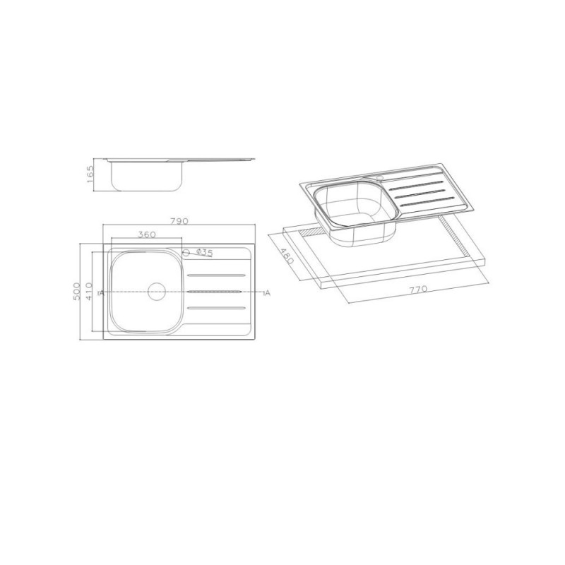 Apell OH791I Lavabo sobre-encimera Rectangular Acero inoxidable