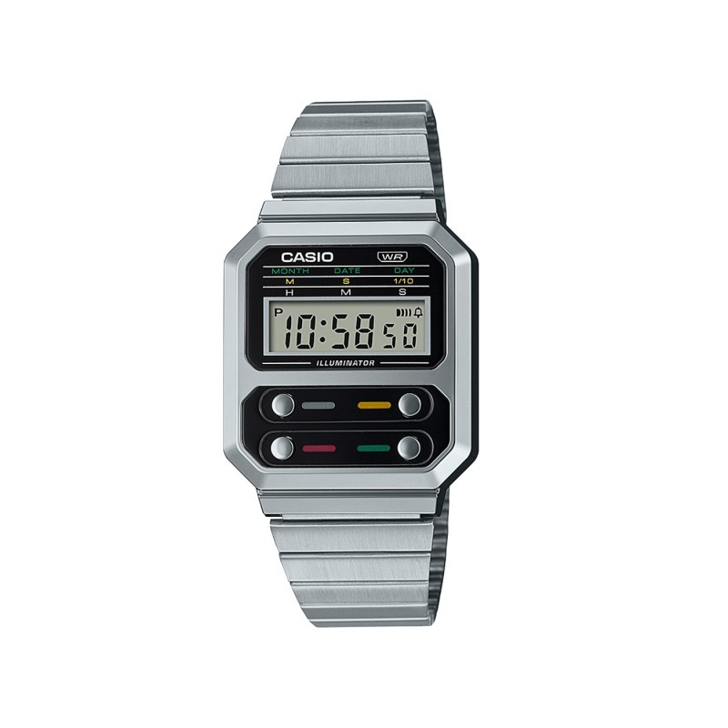 Casio A100WE-1AEF orologio Orologio da polso Unisex Acciaio inossidabile Nero, Acciaio inossidabile