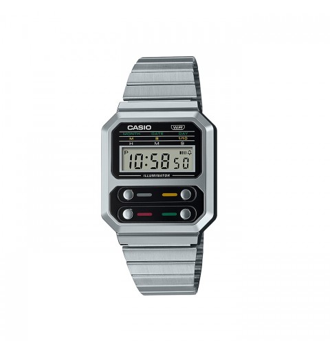 Casio A100WE-1AEF orologio Orologio da polso Unisex Acciaio inossidabile Nero, Acciaio inossidabile