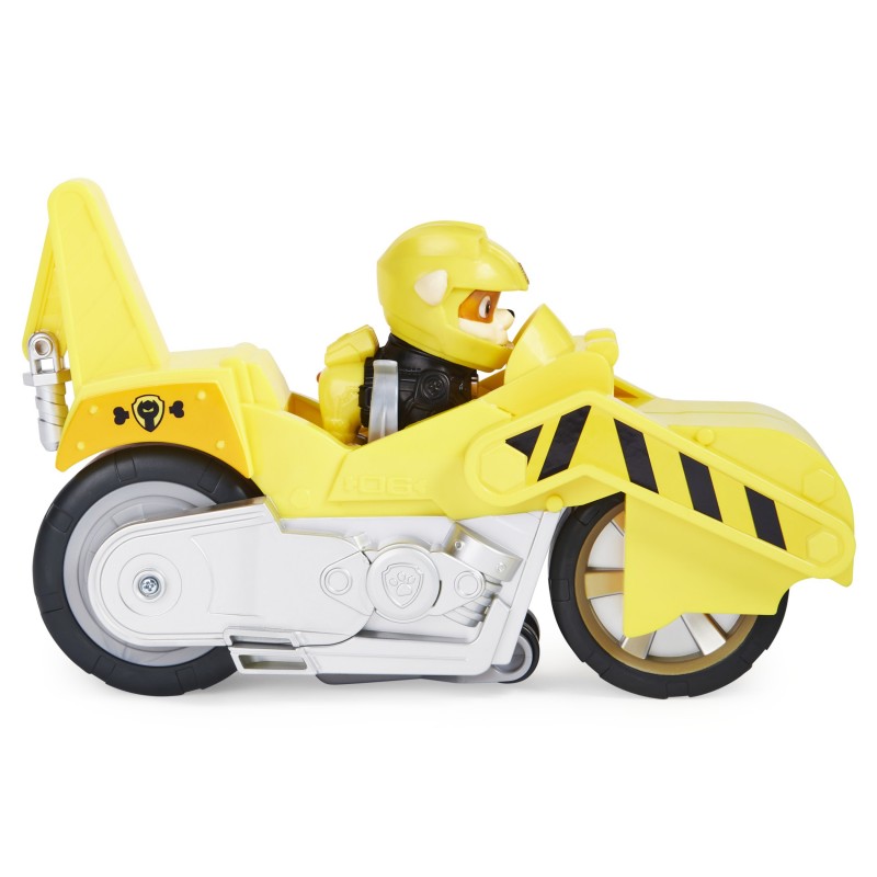 PAW Patrol , veicolo Moto Pups di Rubble, motocicletta con motore a retrocarica e personaggio, per bambini dai 3 anni in su