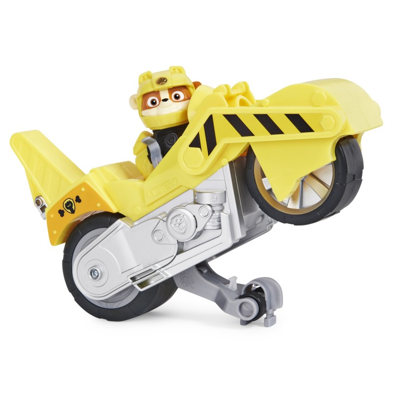 PAW Patrol , Moto Pups Rubble’s Deluxe Pull Back Motorcycle Vehicle with Wheelie Feature and Figure