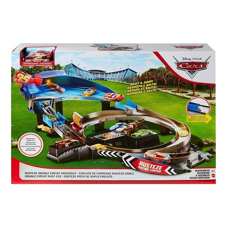 Mattel Disney Pixar Cars Rusteze Double Circuit Speedway Spielzeugauto-Fahrbahn Kunststoff