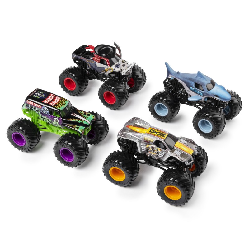 Monster Jam - COCHES MONSTER TRUCK - PACK MONSTER MUTT - 4 Camiones Metálicos a Escala 1 64 (Husky, Dálmata, Caniche, Chucho) -