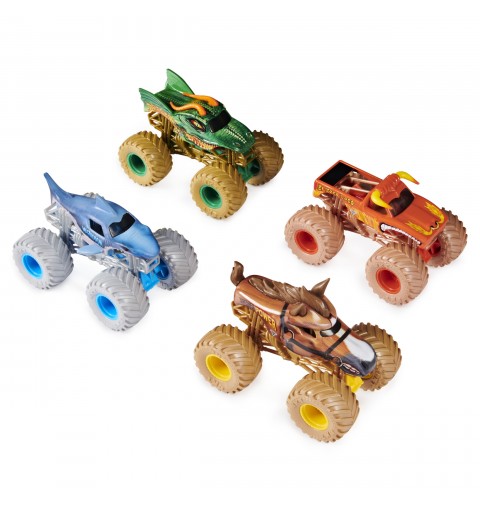 Monster Jam , confezione da 4 Land vs. Sea (Grave Digger, Max-D, Megalodon e Pirate's Curse), veicoli die-cast in scala 1 64