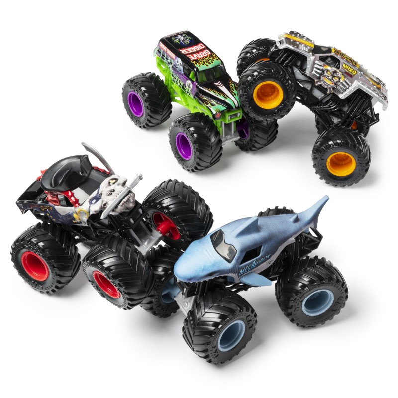 Monster Jam - COCHES MONSTER TRUCK - PACK MONSTER MUTT - 4 Camiones Metálicos a Escala 1 64 (Husky, Dálmata, Caniche, Chucho) -