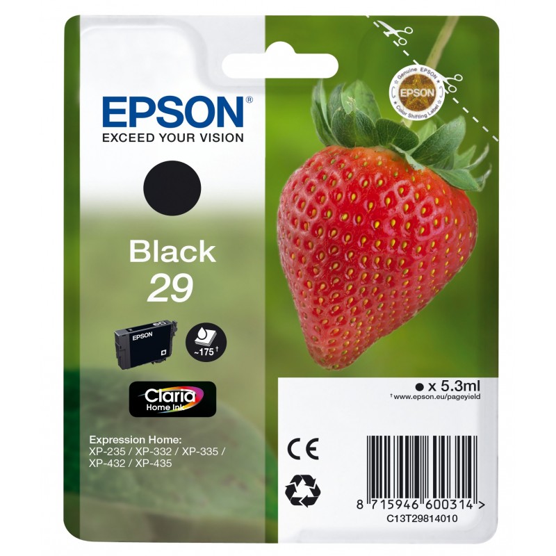 Epson Strawberry 29 K cartucho de tinta 1 pieza(s) Original Rendimiento estándar Negro