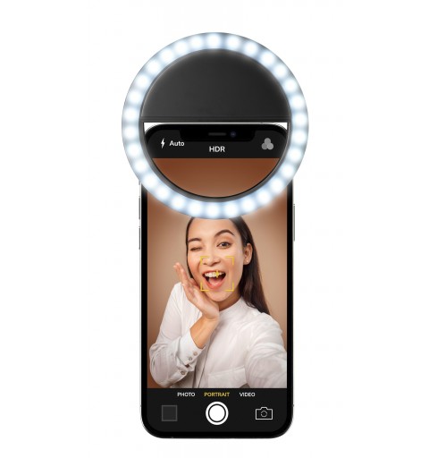 Cellularline Selfie Ring Pocket - Universale Anello led a clip a luminosità regolabile Nero