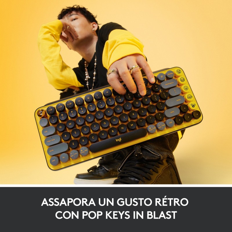 Logitech Pop Keys Tastatur RF Wireless + Bluetooth QWERTY Italienisch Schwarz, Grau, Gelb