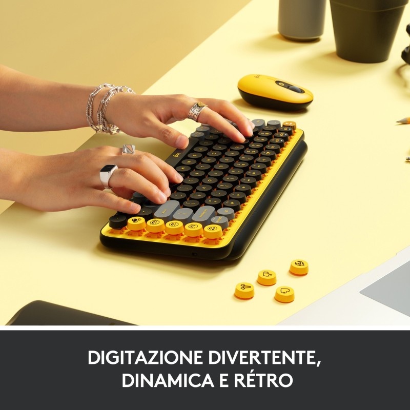 Logitech Pop Keys Tastatur RF Wireless + Bluetooth QWERTY Italienisch Schwarz, Grau, Gelb