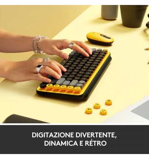 Logitech Pop Keys Tastatur RF Wireless + Bluetooth QWERTY Italienisch Schwarz, Grau, Gelb