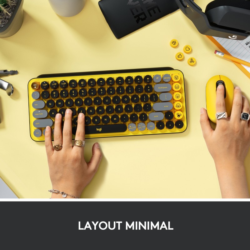 Logitech Pop Keys Tastatur RF Wireless + Bluetooth QWERTY Italienisch Schwarz, Grau, Gelb