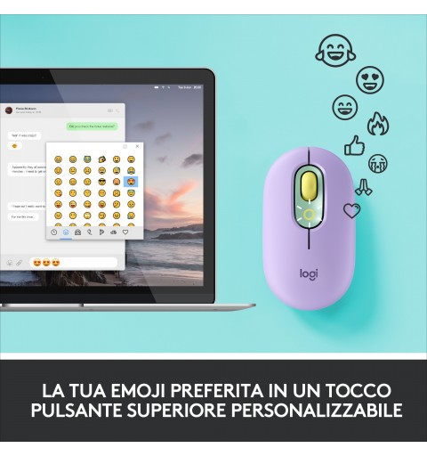 Logitech POP Mouse with emoji souris Ambidextre RF Sans fil + Bluetooth Optique 4000 DPI