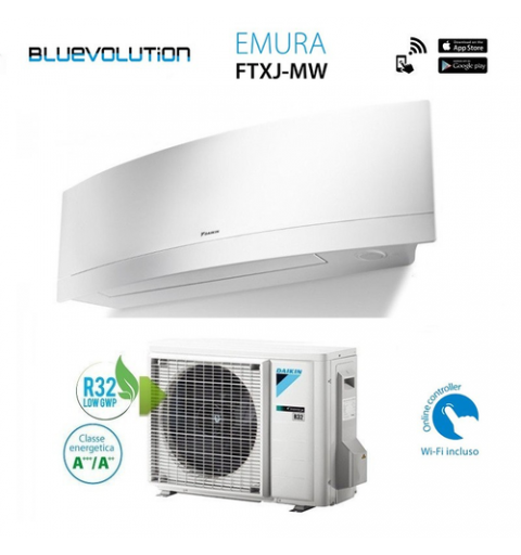 Daikin FTXJ25MW RXJ25M Condizionatore Climatizzatore Emura 9000Btu A+++ A++ Wifi Bianco 4anni Garanzia