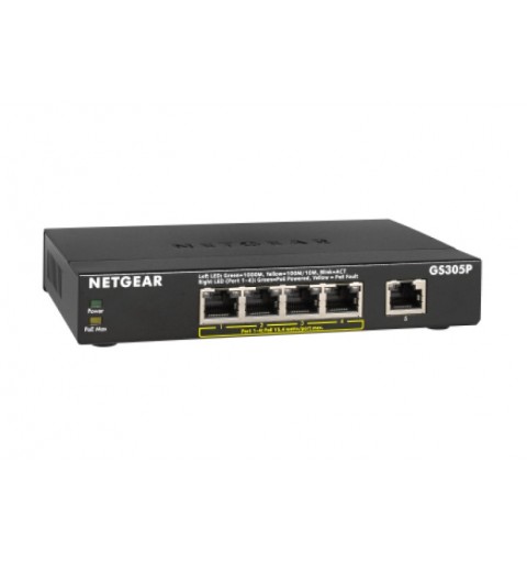 Netgear GS305Pv2 Non gestito Gigabit Ethernet (10 100 1000) Supporto Power over Ethernet (PoE) Nero