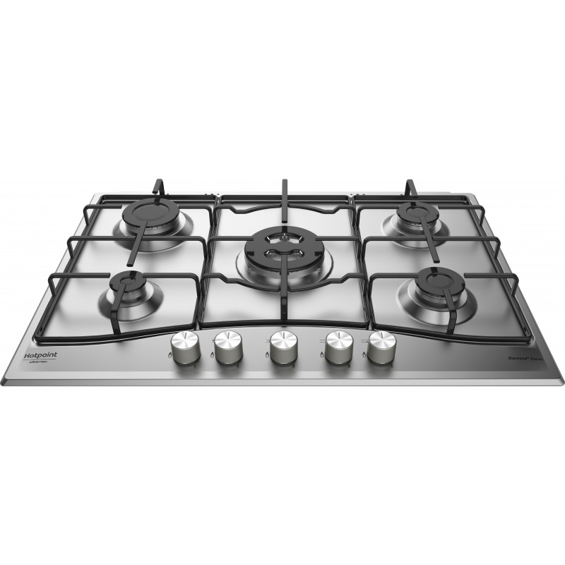 Hotpoint PCN 752 T AS HA piano cottura Nero, Acciaio inossidabile Da incasso Gas 5 Fornello(i)