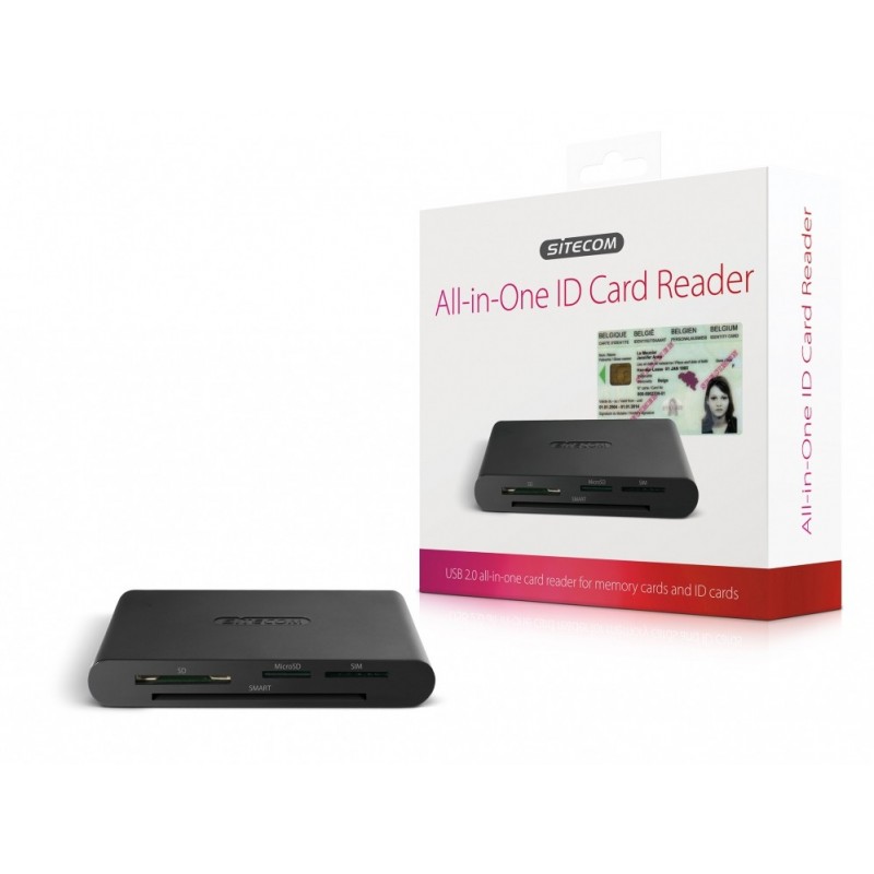 Sitecom USB 2.0 All-in-One ID Card Reader lecteur de carte mémoire Noir