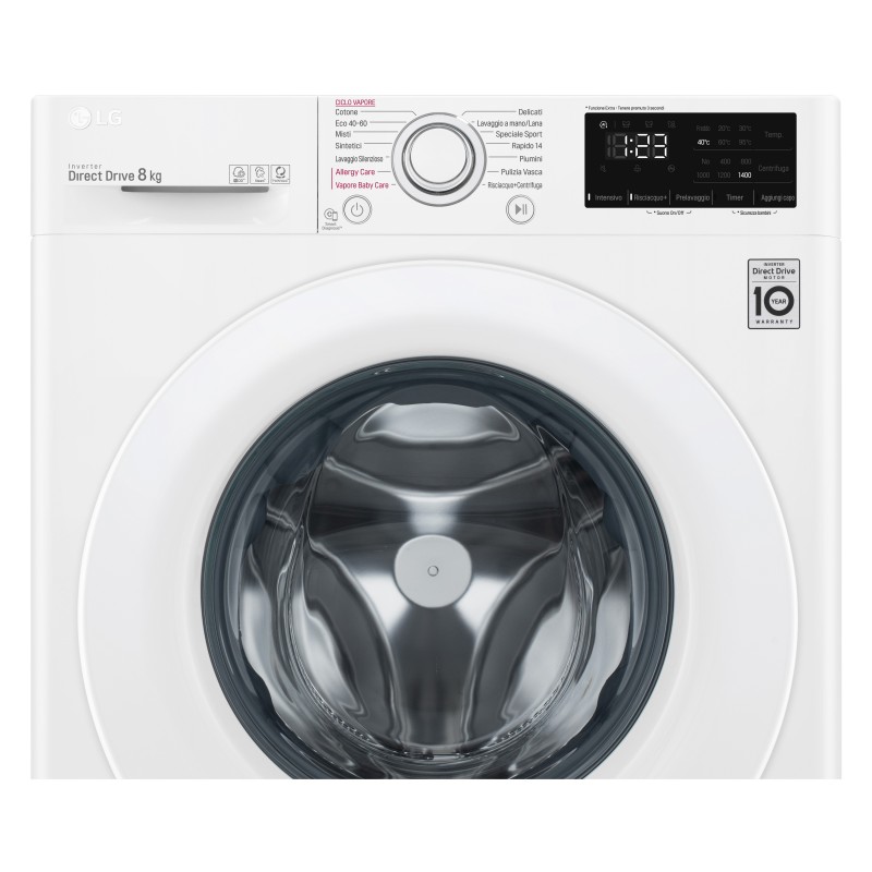 LG F4WV308S3B Lavatrice Intelligente AIDD 8kg Vapore 1400 Giri min Carica frontale Classe B