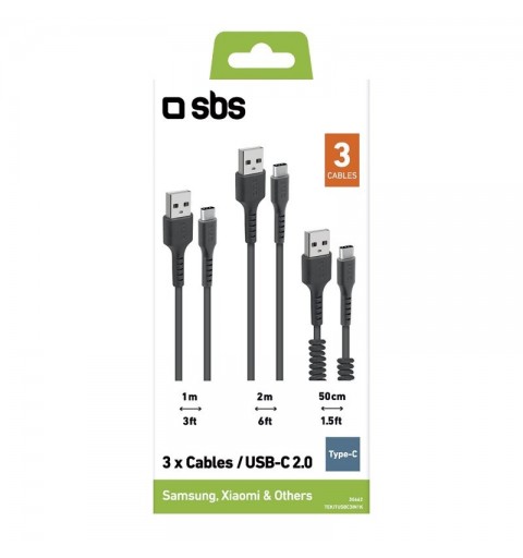 SBS TEKITUSBC3IN1K USB cable 2 m USB 2.0 USB A USB C Black