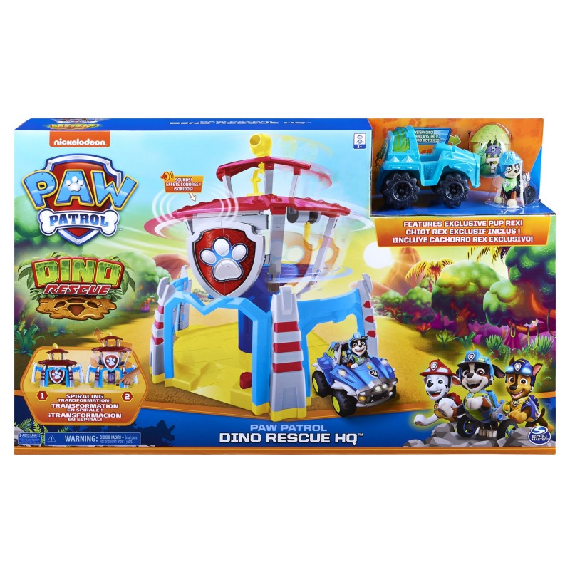 PAW Patrol LA PAT' PATROUILLE – PLAYSET QUARTIER GENERAL PAT' PATROUILLE – Univers Jouet Avec Effets Sonores Dino Rescue avec
