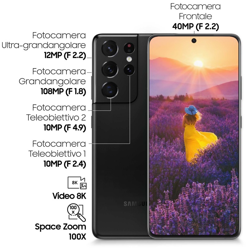Samsung Galaxy S21 Ultra 5G SM-G998B 17,3 cm (6.8") Double SIM Android 11 USB Type-C 12 Go 256 Go 5000 mAh Noir