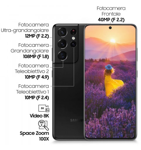 Samsung Galaxy S21 Ultra 5G SM-G998B 17,3 cm (6.8") Double SIM Android 11 USB Type-C 12 Go 256 Go 5000 mAh Noir