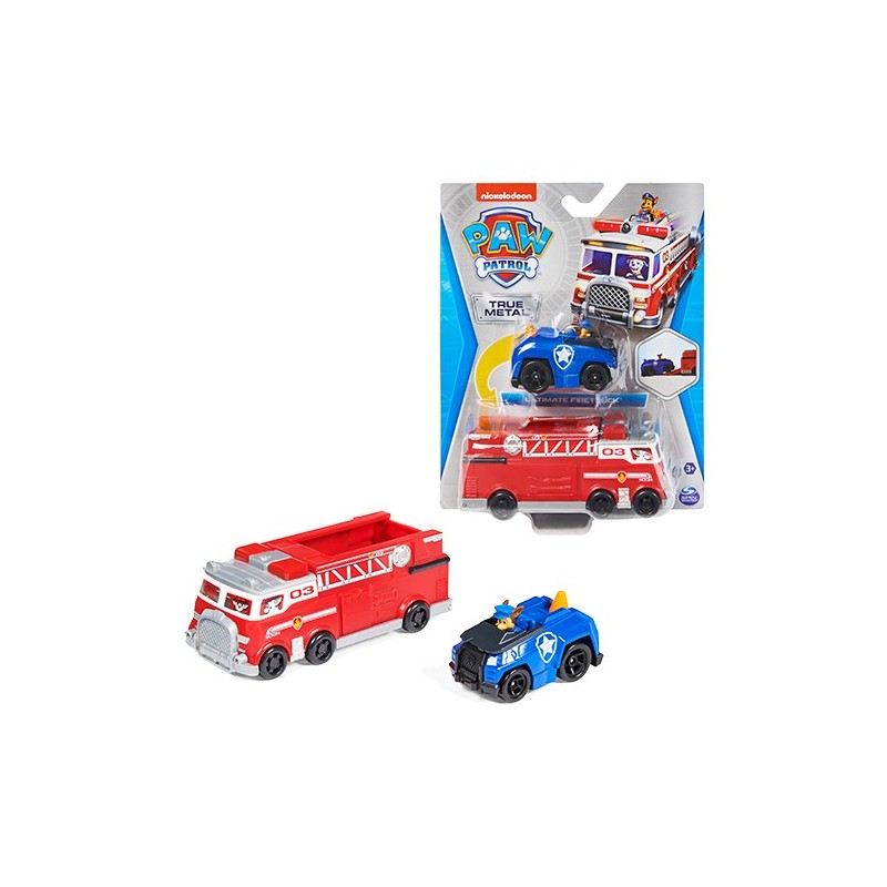 PAW Patrol , Camion dei Pompieri e auto della polizia di Chase in metallo, veicoli die-cast in scala 1 55, giocattoli per