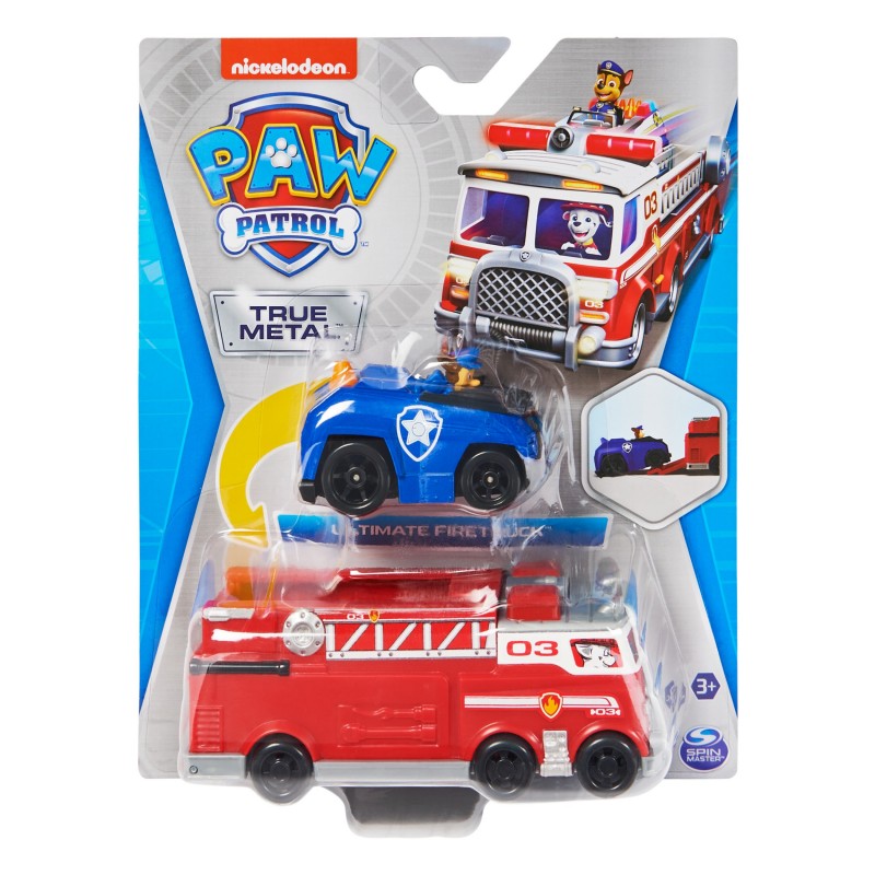 PAW Patrol , Camion dei Pompieri e auto della polizia di Chase in metallo, veicoli die-cast in scala 1 55, giocattoli per