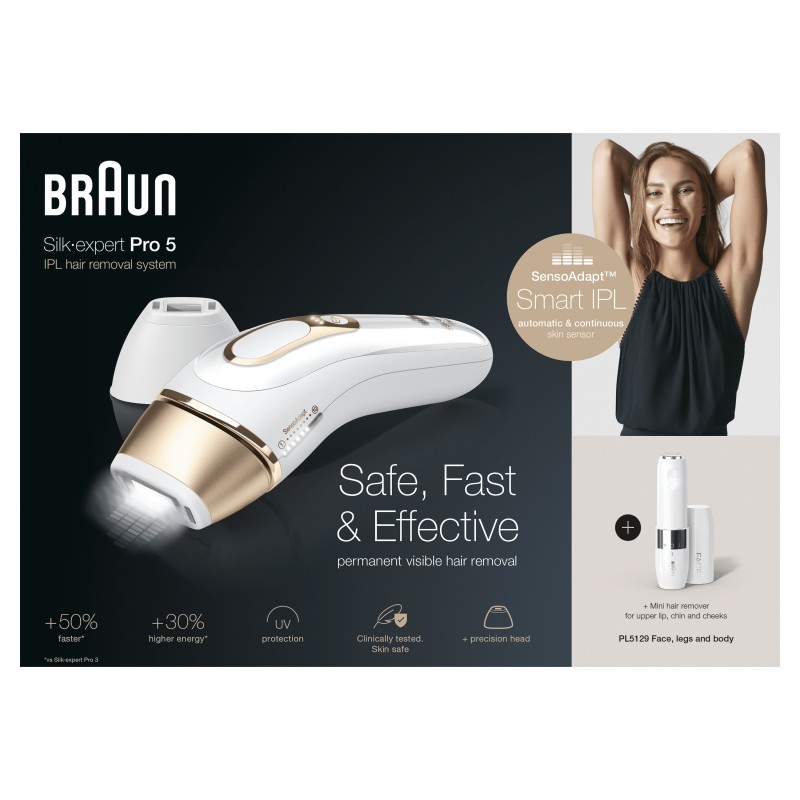 Braun Silk-expert Pro 5 PL5129 Lichtimpulstechnologie (IPL) Weiß, Gold