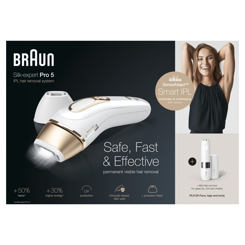 Braun Silk-expert Pro 5 PL5129 Lumière pulsée Blanc, Or