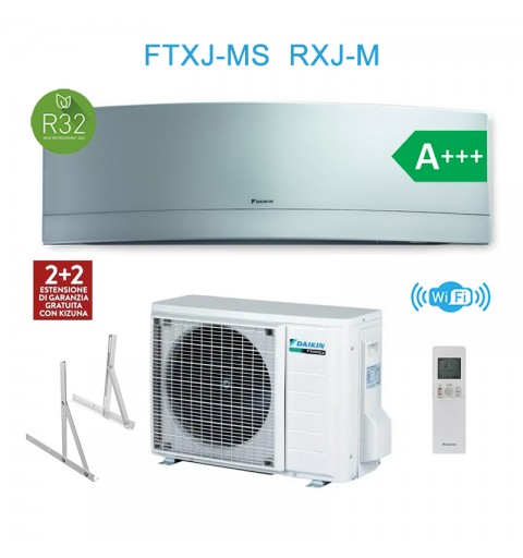 Daikin FTXJ25MS RXJ25M Condizionatore Climatizzatore Emura 9000Btu + Staffe A+++ A++ Wifi Silver 4anni Garanzia