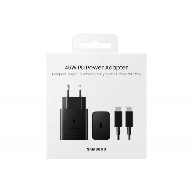 Samsung Caricabatterie Super Fast Charging 45W EP-T4510, Porta USB-C (con Cavo), Nero