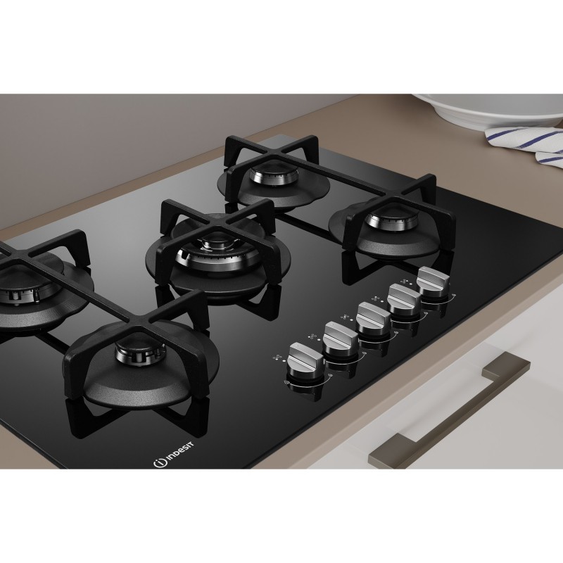 Indesit ING 72T BK hob Black Built-in 73 cm Gas 5 zone(s)