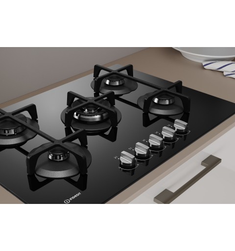 Indesit ING 72T BK hob Black Built-in 73 cm Gas 5 zone(s)