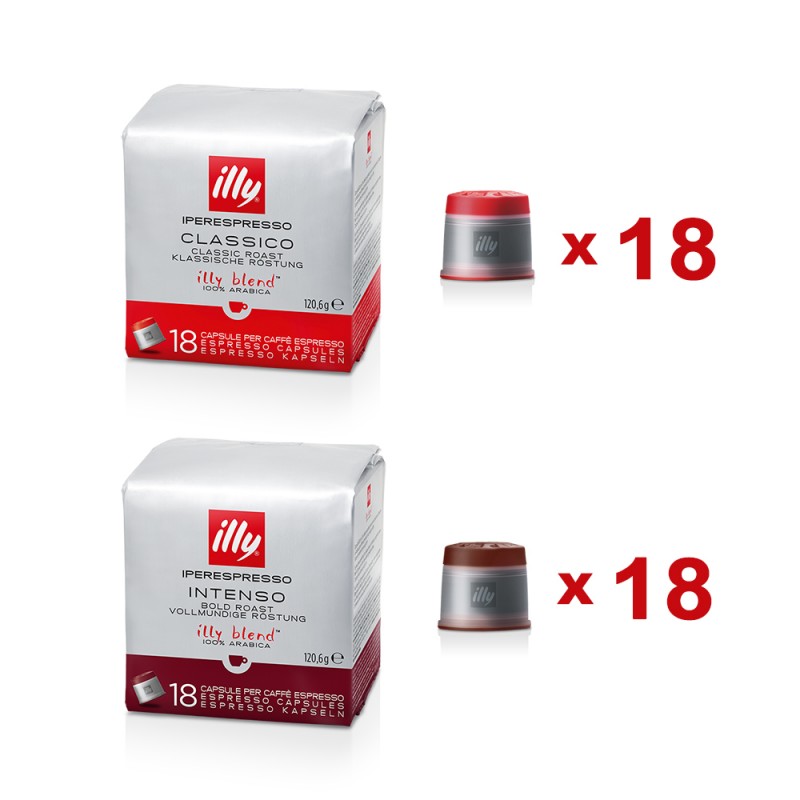 Illy Capsule Caffè Iperespresso Tostatura Intenso (Marrone) + Classico (Rosso) - 36 Capsule Totali