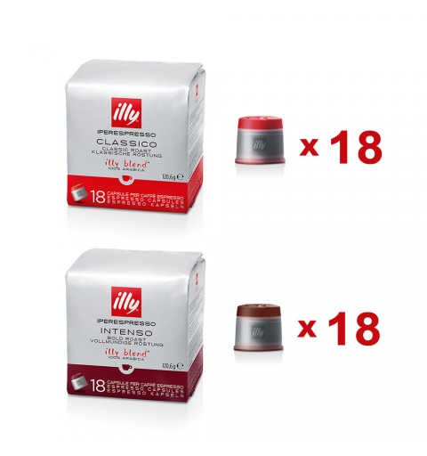 Illy Capsule Caffè Iperespresso Tostatura Intenso (Marrone) + Classico (Rosso) - 36 Capsule Totali