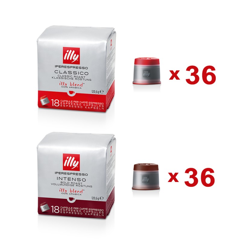 Illy Capsule Caffè Iperespresso Tostatura Intenso (Marrone) + Classico (Rosso) - 72 Capsule Totali