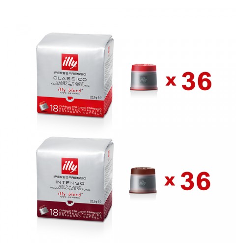 Illy Capsule Caffè Iperespresso Tostatura Intenso (Marrone) + Classico (Rosso) - 72 Capsule Totali