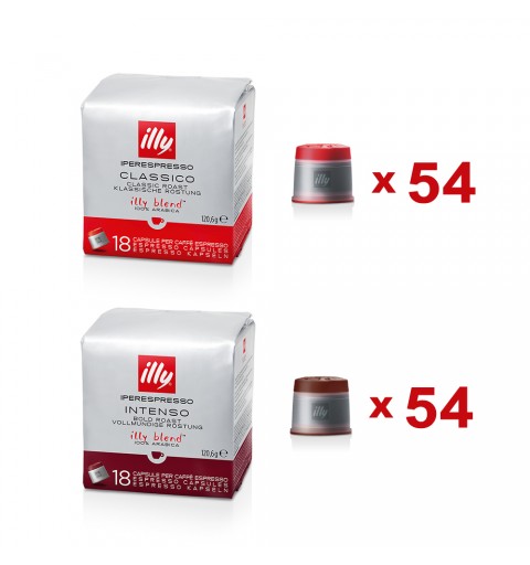 Illy Capsule Caffè Iperespresso Tostatura Intenso (Marrone) + Classico (Rosso) - 108 Capsule Totali