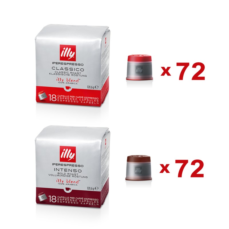 Illy Capsule Caffè Iperespresso Tostatura Intenso (Marrone) + Classico (Rosso) - 144 Capsule Totali