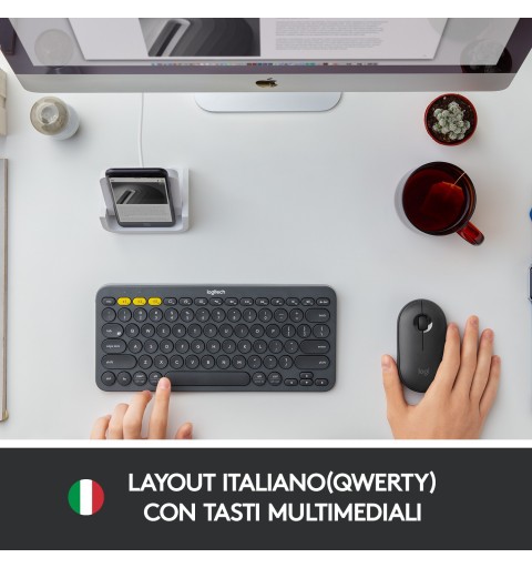 Logitech K380 Multi-Device Tastiera Bluetooth Wireless, Design Easy-Switch, Sottile, Portatile, 2 Anni di Batteria, Funziona