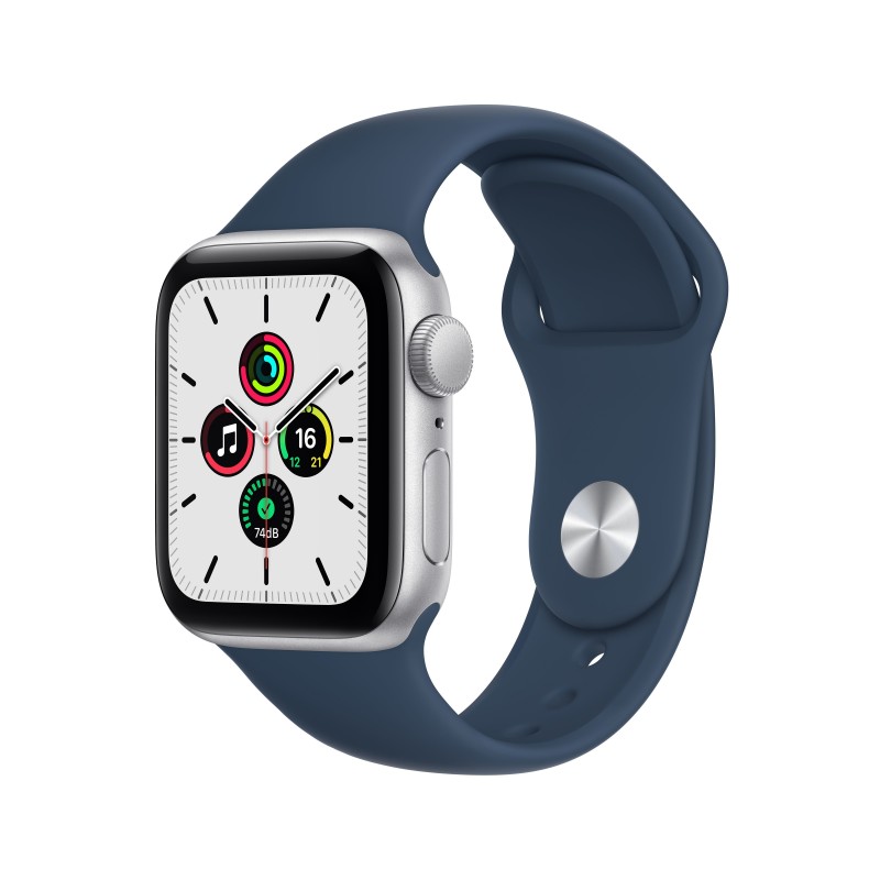 Apple Watch SE GPS, 40mm Cassa in Alluminio color Argento con Cinturino Sport Azzurro