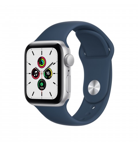 Apple Watch SE GPS, 40mm Cassa in Alluminio color Argento con Cinturino Sport Azzurro