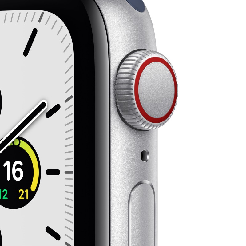 Apple Watch SE GPS + Cellular, 40mm Cassa in Alluminio color Argento con Sport Loop Azzurro Verde Muschio