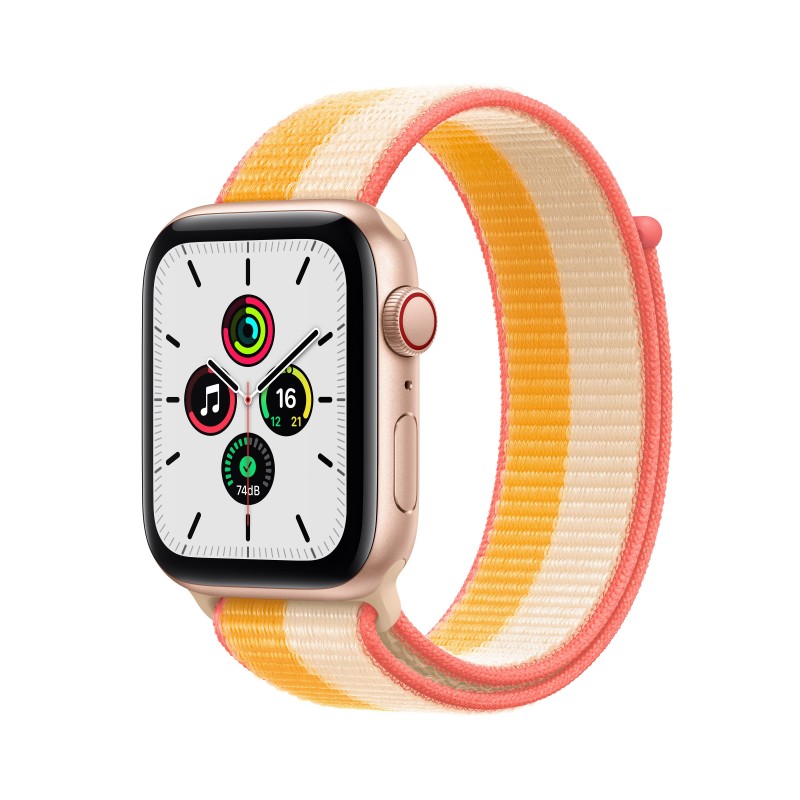 Apple Watch SE GPS + Cellular, 44mm Cassa in Alluminio color Oro con Sport Loop Mais Bianco