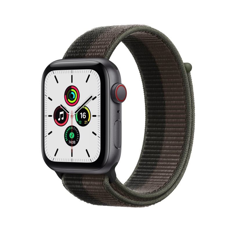 Apple Watch SE GPS + Cellular, 44mm Cassa in Alluminio Grigio scuro con Sport Loop Tornado Grigio